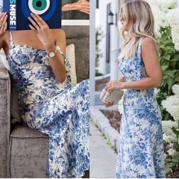 Reformation Dresses & Skirts - Reformation Nikita Blue and White Floral Midi Dress NWT size 8